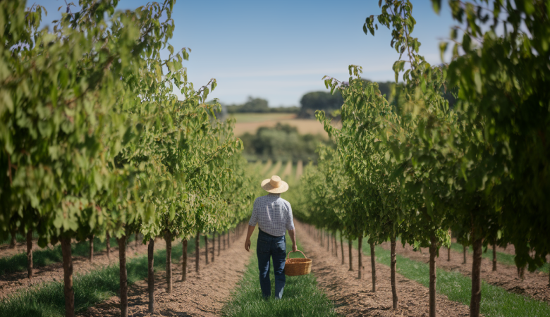 fermier-chapeau-verger-noisettes