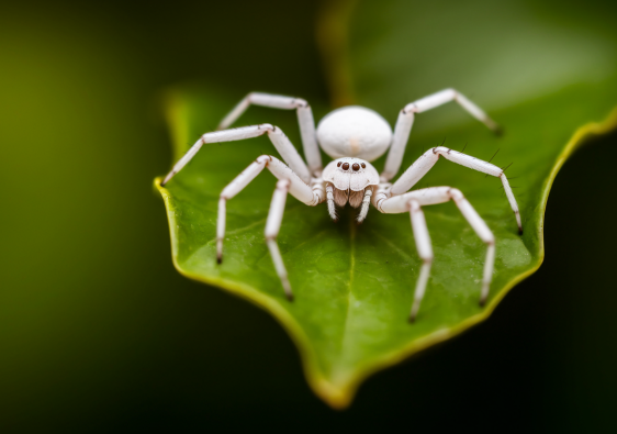 gros-plan-araignee-blanche-feuille-verte