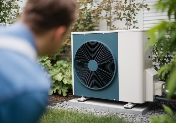 personne-dos-pompe-a-chaleur-jardin