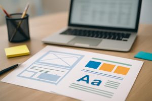 bureau-designer-documents-ordinateur-flou