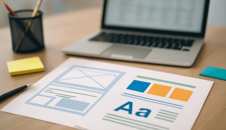 bureau-designer-documents-ordinateur-flou