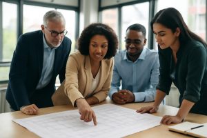 groupe-professionnels-table-plans-bureau