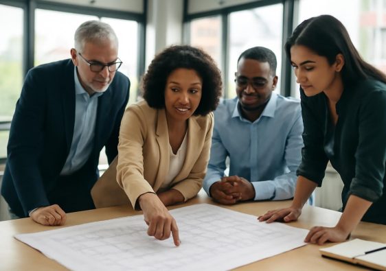 groupe-professionnels-table-plans-bureau