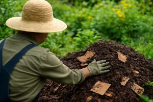 jardinier-compost-carton-plantes-floues