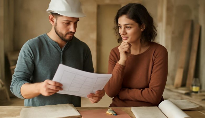 personne-inspectant-plan-chantier-renovation