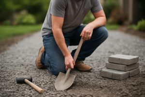 personne-pelle-allee-gravier-diy