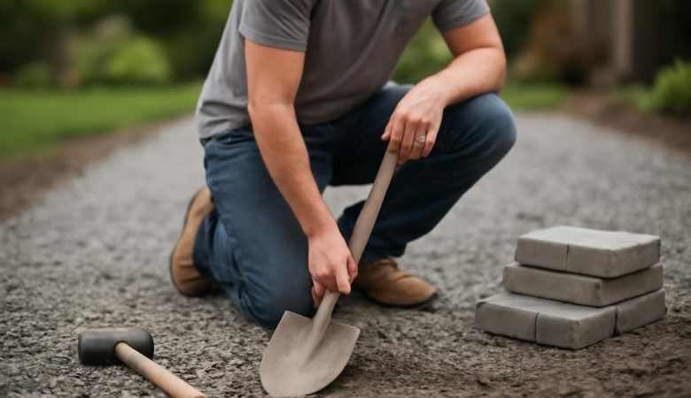 personne-pelle-allee-gravier-diy