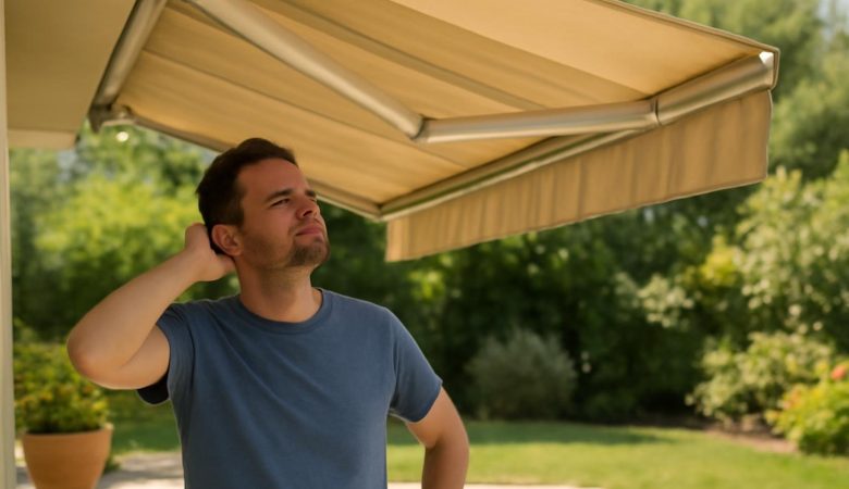 personne-terrasse-ensoleillee-auvent-coince