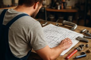 plombier-survetements-planche-outils-tuyaux