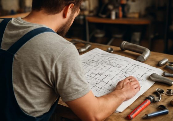 plombier-survetements-planche-outils-tuyaux