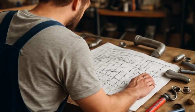 plombier-survetements-planche-outils-tuyaux