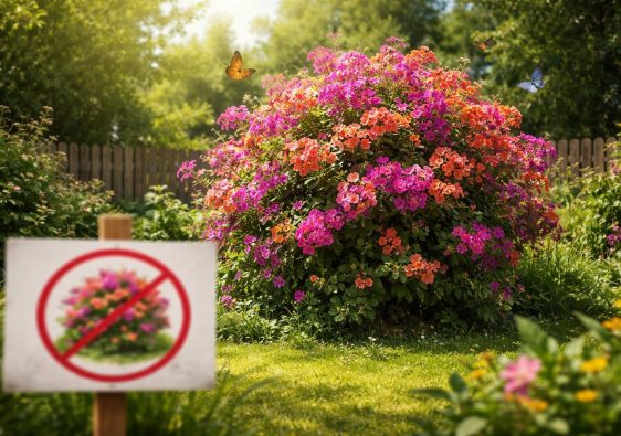 arbuste-fleuri-papillons-cloture-bois