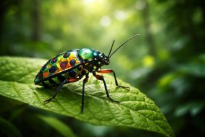 insecte-colore-feuille-foret-flou