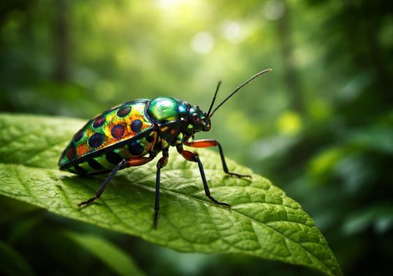 insecte-colore-feuille-foret-flou