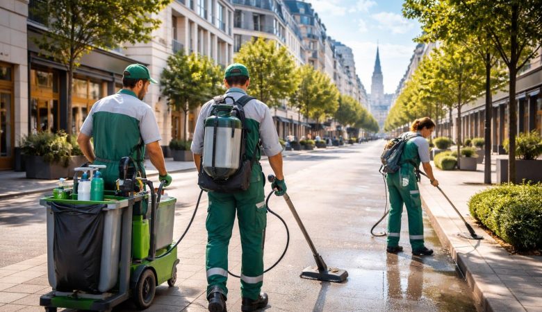 ville-moderne-nettoyeurs-rue-propre