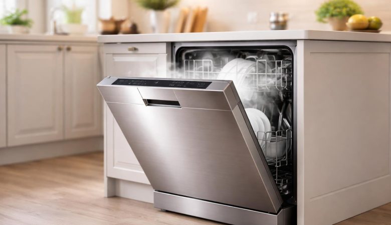 lave-vaisselle-argente-cuisine-lumineuse-vapeur