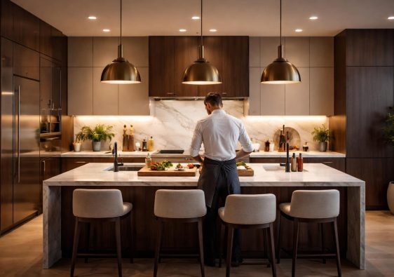 cuisine-moderne-cuisinier-ilot-central