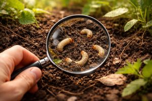 main-loupe-larves-sol-jardin