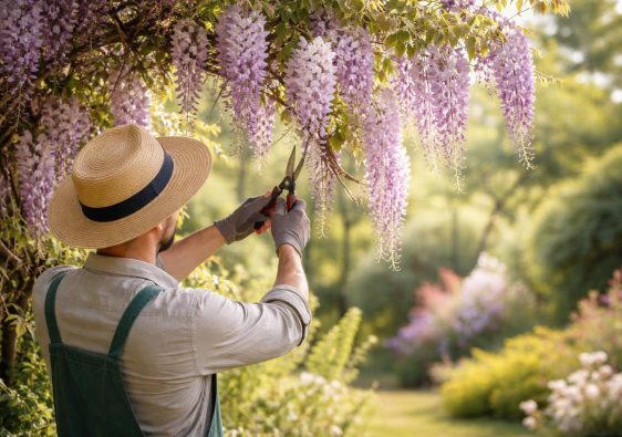 jardinier-glycine-fleurs-violettes-jardin