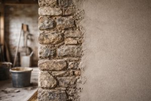 mur-pierre-partiellement-enduit-outils