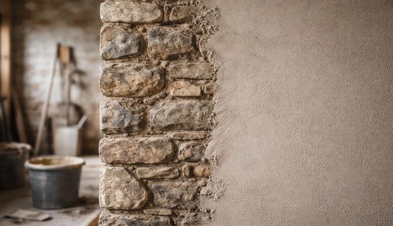 mur-pierre-partiellement-enduit-outils